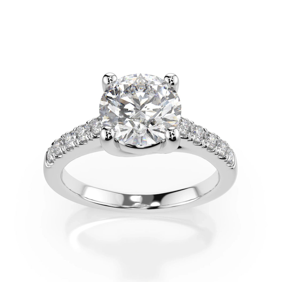 18K White Gold Round Brilliant Cut Round Cut Solitaire Lab Grown Diamond Engagement Ring 1.0 - 2.0ct - Triple