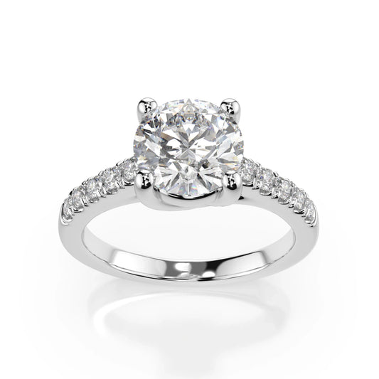 18K White Gold Round Brilliant Cut Round Cut Solitaire Lab Grown Diamond Engagement Ring 1.0 - 2.0ct - Triple