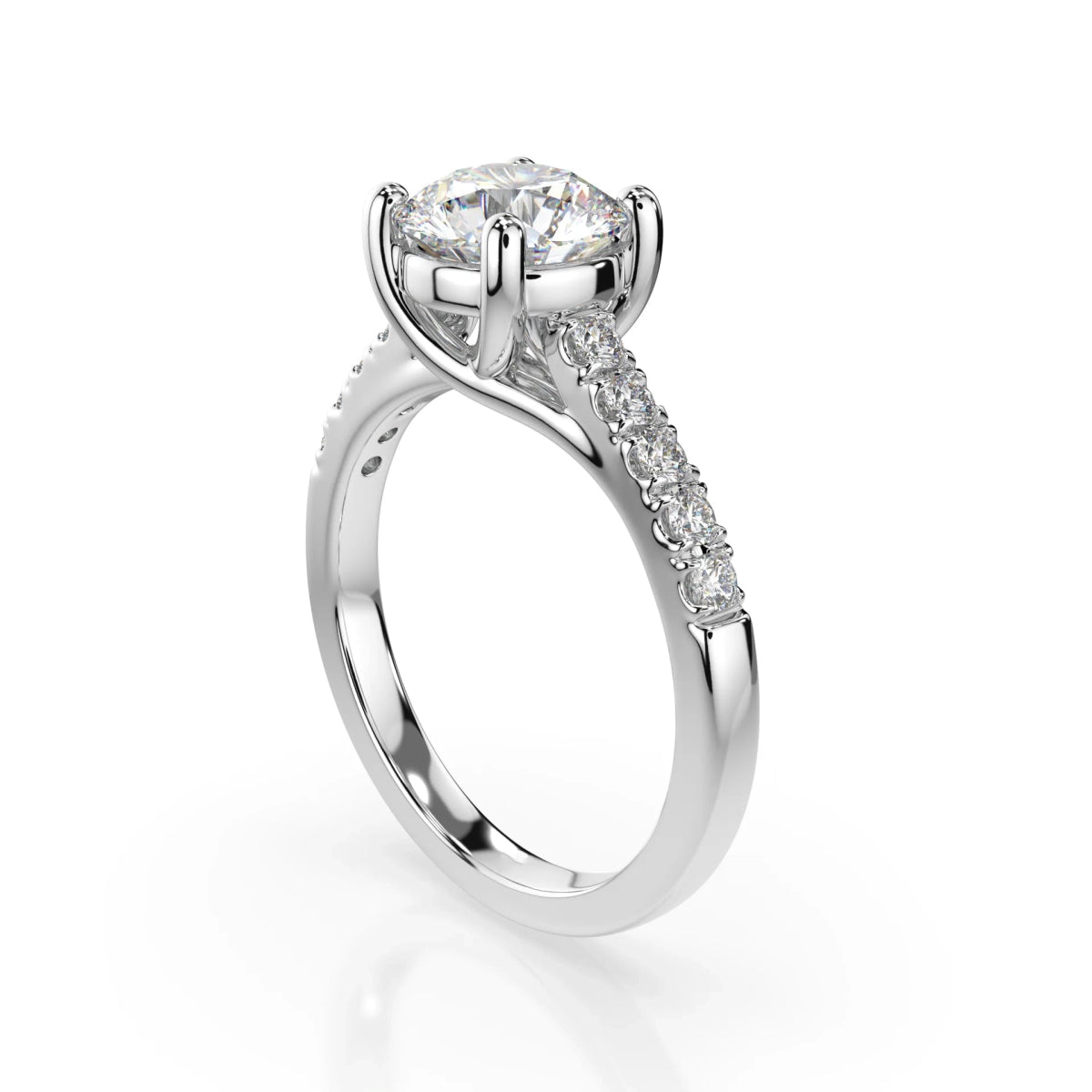 18K White Gold Round Brilliant Cut Round Cut Solitaire Lab Grown Diamond Engagement Ring 1.0 - 2.0ct - Triple