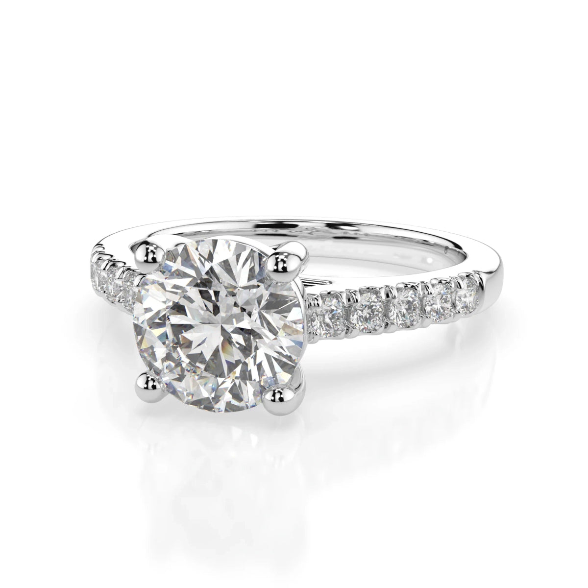 18K White Gold Round Brilliant Cut Round Cut Solitaire Lab Grown Diamond Engagement Ring 1.0 - 2.0ct - Triple