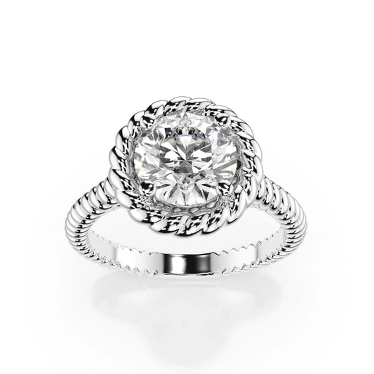 18K White Gold Round Brilliant Lab Grown Diamond Braided Rope Solitaire Ring 1.0 - 2.0ct - Triple