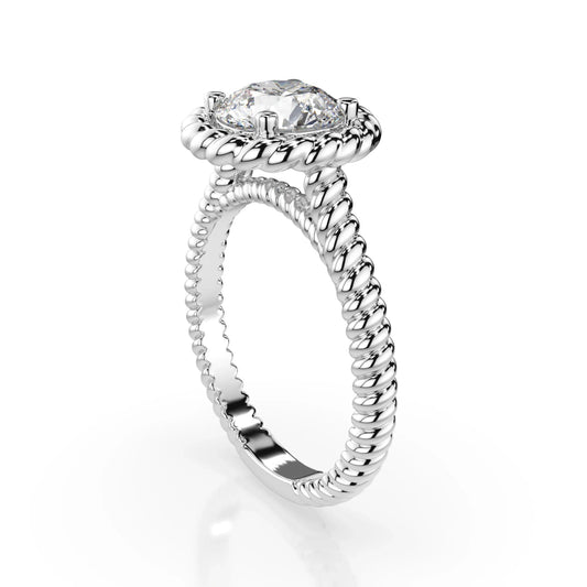 18K White Gold Round Brilliant Lab Grown Diamond Braided Rope Solitaire Ring 1.0 - 2.0ct - Triple