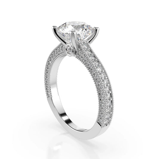 18K White Gold Round Cut Lab Grown Diamond Elegant 3 Rows Engagement Ring 1.0 - 2.0ct - Triple