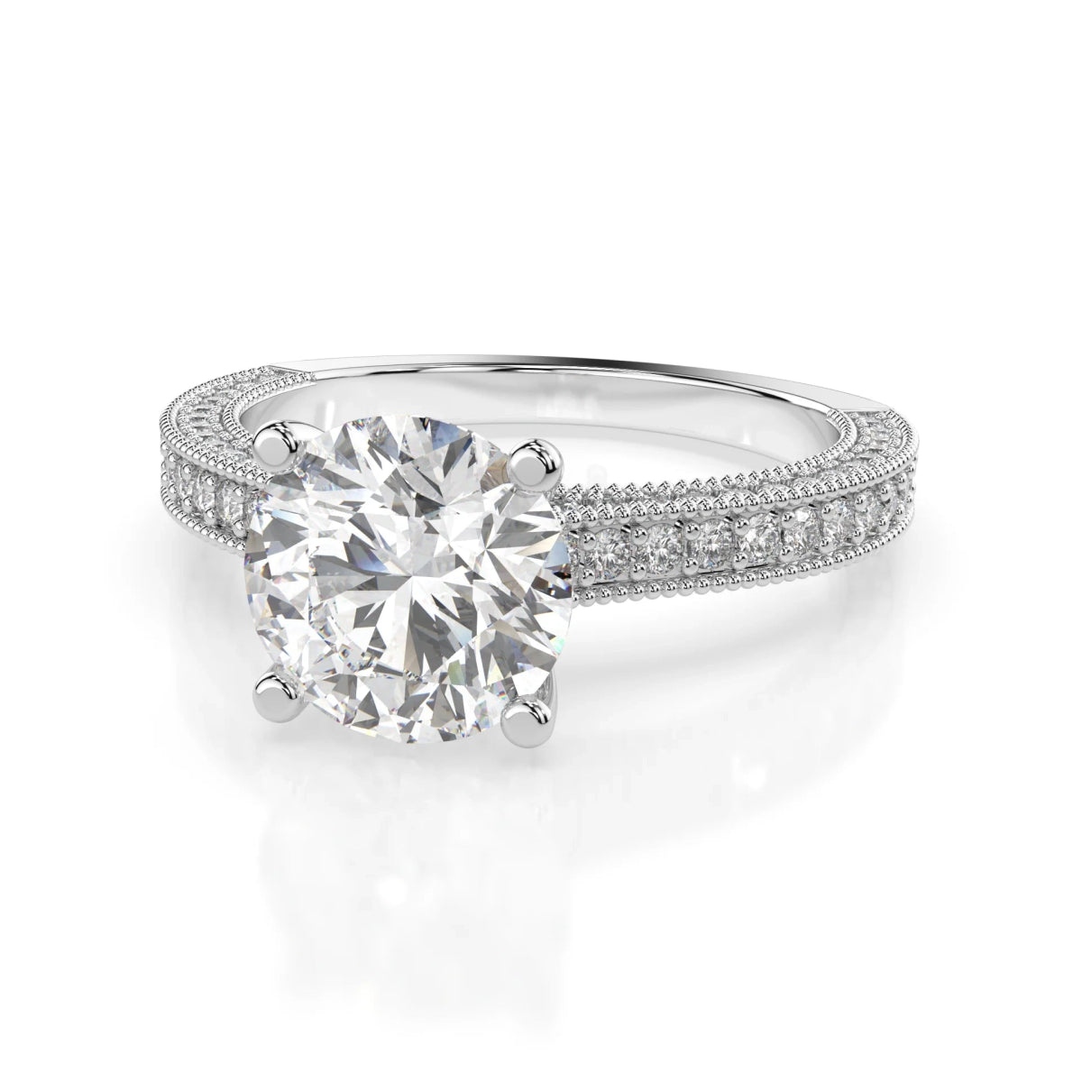 18K White Gold Round Cut Lab Grown Diamond Elegant 3 Rows Engagement Ring 1.0 - 2.0ct - Triple