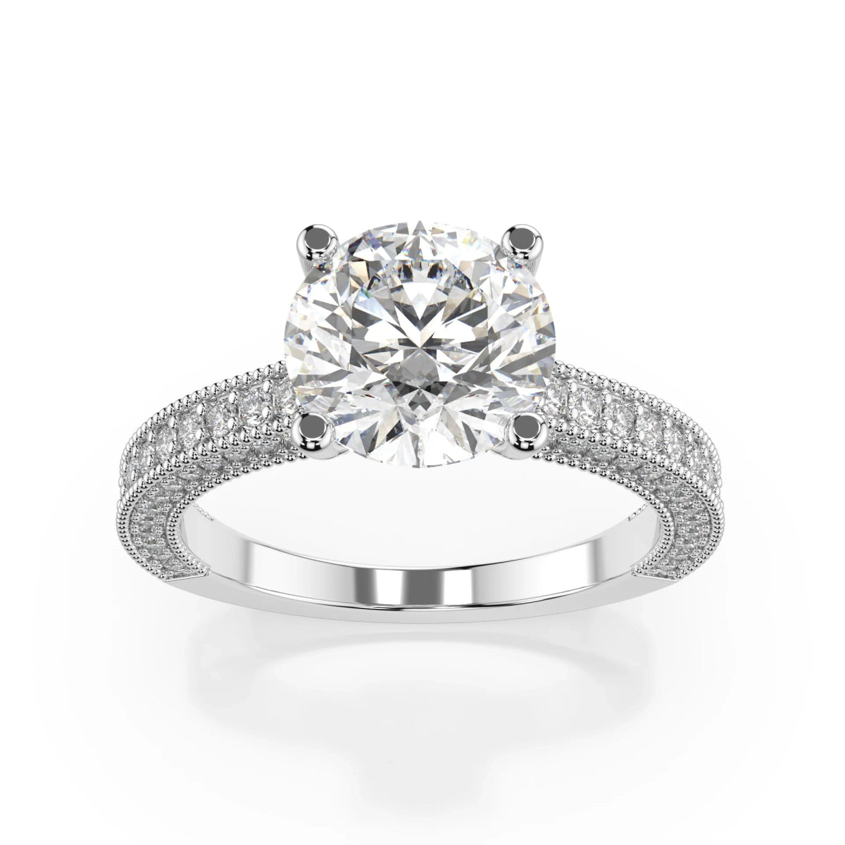 18K White Gold Round Cut Lab Grown Diamond Elegant 3 Rows Engagement Ring 1.0 - 2.0ct - Triple