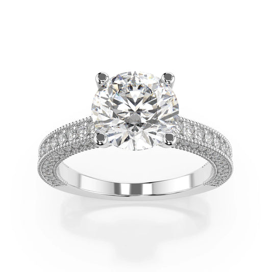 18K White Gold Round Cut Lab Grown Diamond Elegant 3 Rows Engagement Ring 1.0 - 2.0ct - Triple