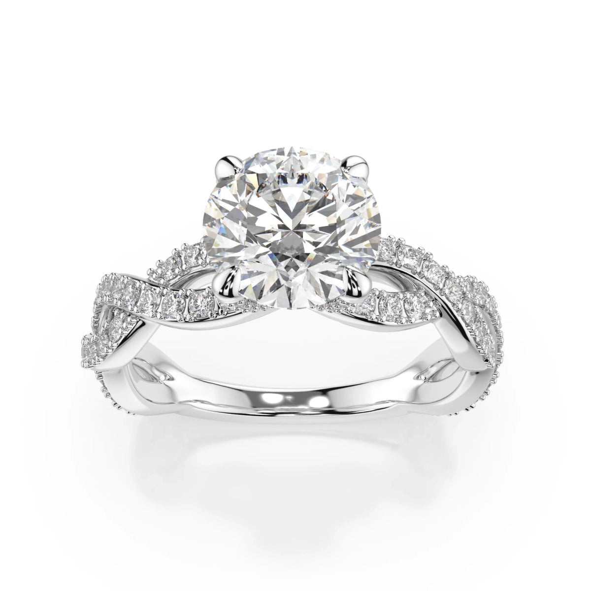 18K White Gold Round Cut Lab Grown Diamond Elegant Braided Engagement Ring 1.0 - 2.0ct - Triple