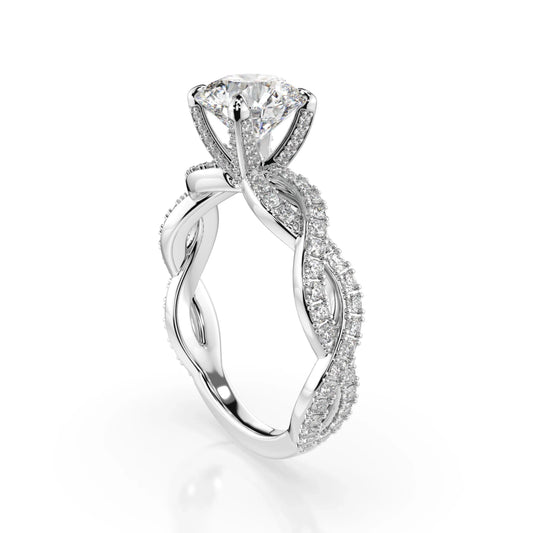 18K White Gold Round Cut Lab Grown Diamond Elegant Braided Engagement Ring 1.0 - 2.0ct - Triple