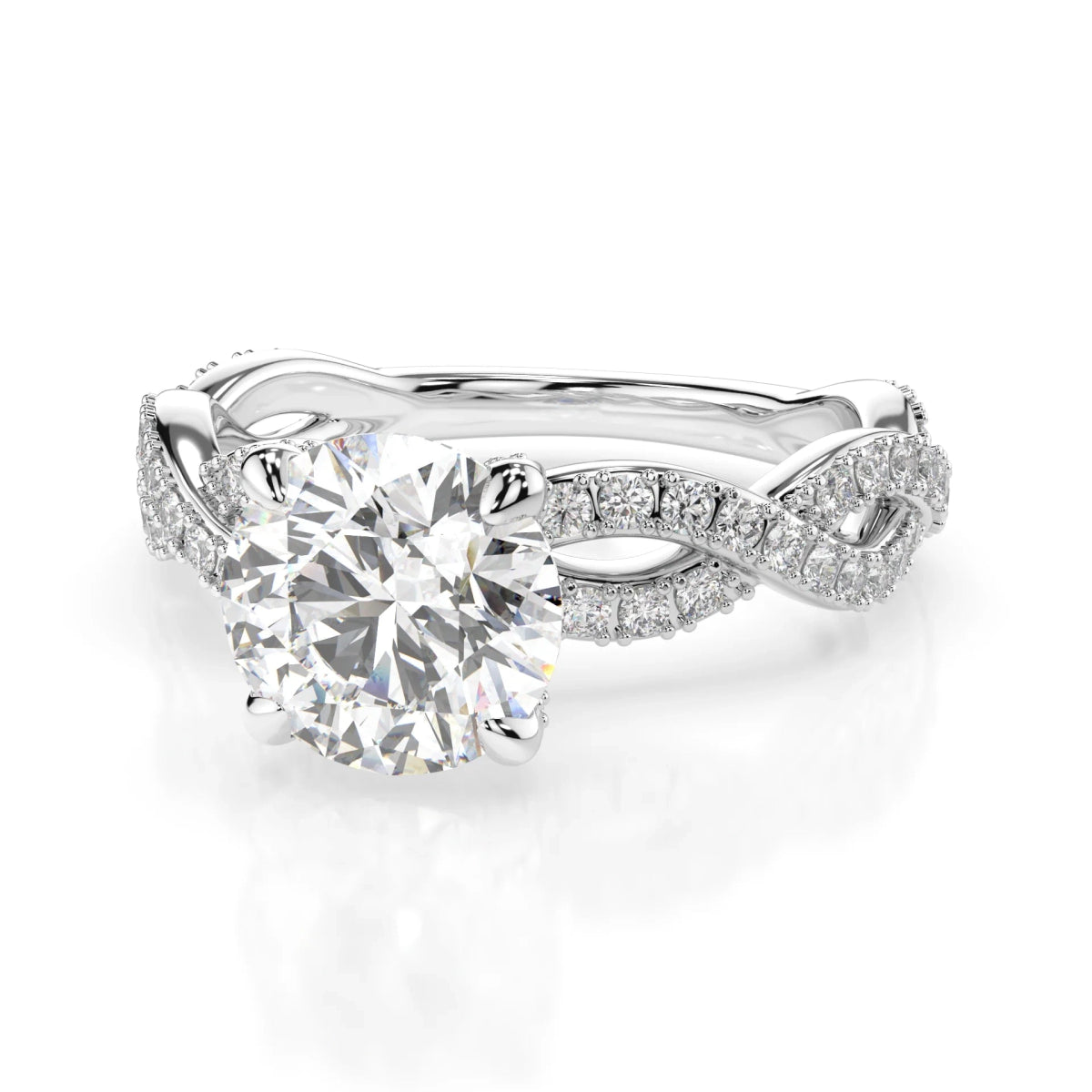 18K White Gold Round Cut Lab Grown Diamond Elegant Braided Engagement Ring 1.0 - 2.0ct - Triple