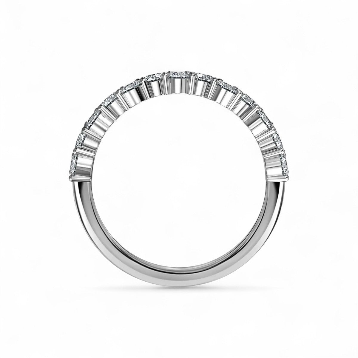 18K White Gold Round Lab Grown Diamond Cluster Half Eternity Ring - Triple