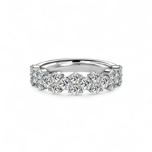 18K White Gold Round Lab Grown Diamond Cluster Half Eternity Ring - Triple