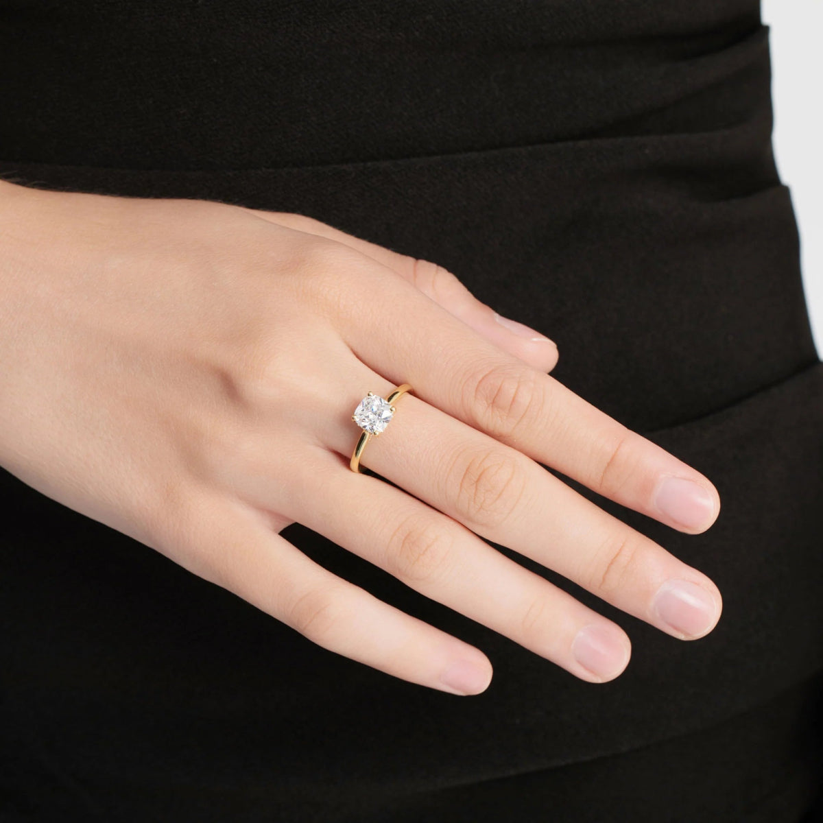 18K Yellow Classic Hidden Halo Cushion Cut Lab Grown Diamond Engagement Ring 1.0 - 2.0ct - Triple