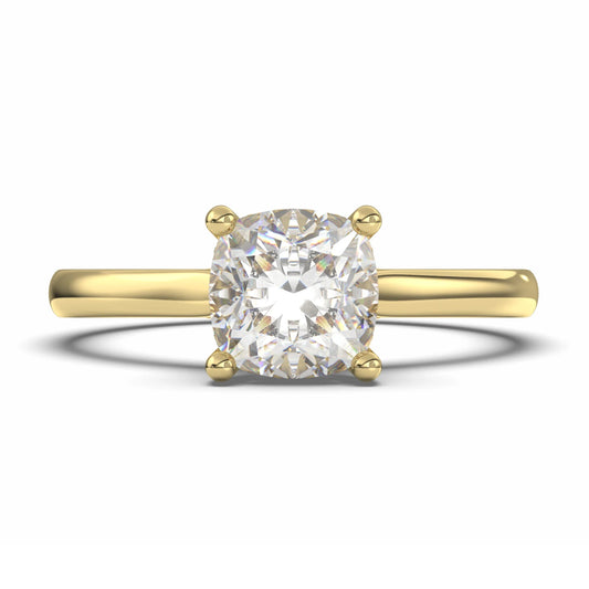 18K Yellow Classic Hidden Halo Cushion Cut Lab Grown Diamond Engagement Ring 1.0 - 2.0ct - Triple