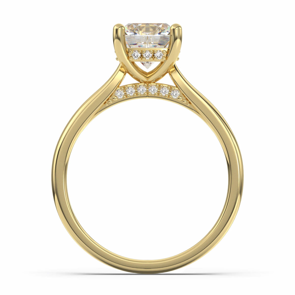 18K Yellow Classic Hidden Halo Cushion Cut Lab Grown Diamond Engagement Ring 1.0 - 2.0ct - Triple