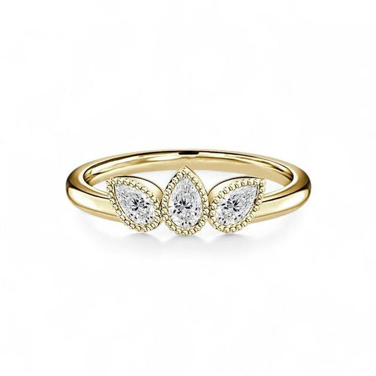 18K Yellow Gold 3 Stone Pear Cut Lab Grown Diamond Ring 0.9 - 1.5ct - Triple