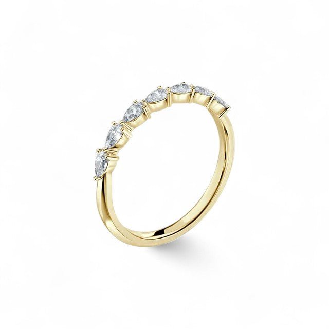 18K Yellow Gold 7 Stone Pear Cut Lab Grown Diamond Eternity Ring 1.05 - 1.75ct - Triple
