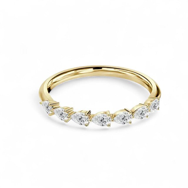 18K Yellow Gold 7 Stone Pear Cut Lab Grown Diamond Eternity Ring 1.05 - 1.75ct - Triple