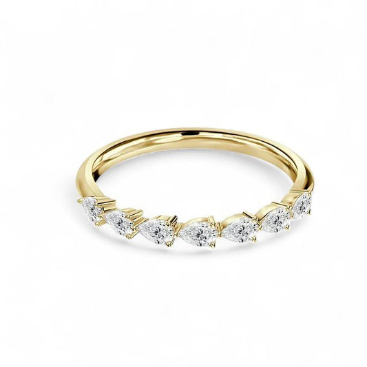 18K Yellow Gold 7 Stone Pear Cut Lab Grown Diamond Eternity Ring 1.05 - 1.75ct - Triple
