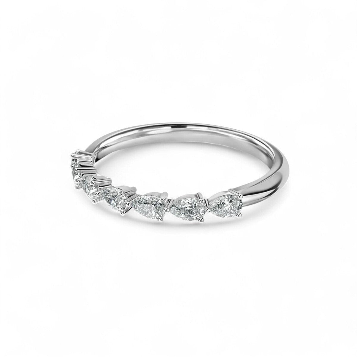 18K Yellow Gold 7 Stone Pear Cut Lab Grown Diamond Eternity Ring 1.05 - 1.75ct - Triple