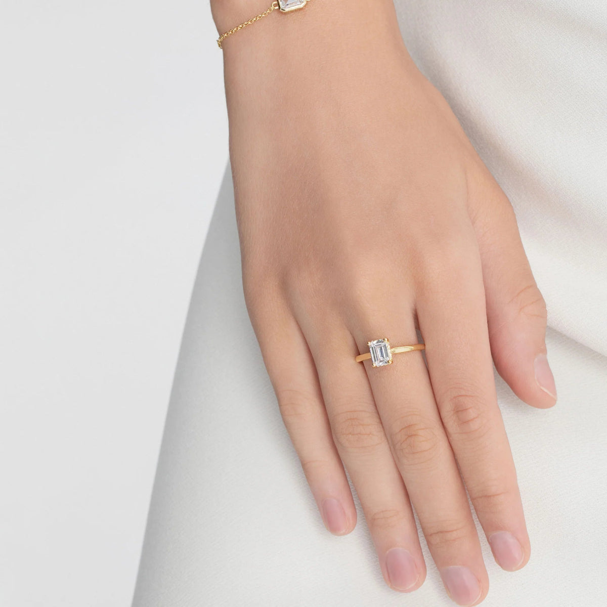 18K Yellow Gold Classic Emerald Cut Lab Grown Diamond Hidden Halo Engagement Ring 1.0 - 2.0ct - Triple