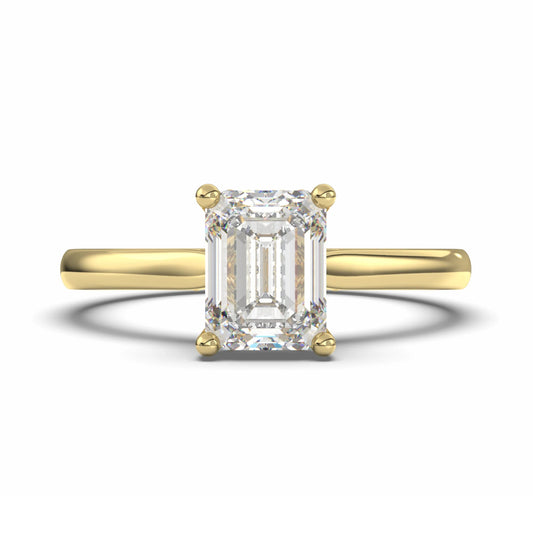 18K Yellow Gold Classic Emerald Cut Lab Grown Diamond Hidden Halo Engagement Ring 1.0 - 2.0ct - Triple