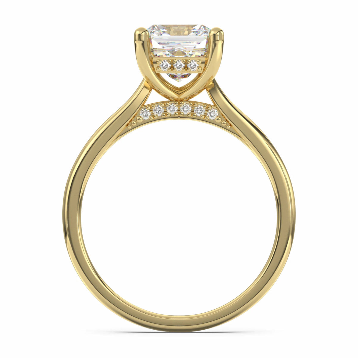 18K Yellow Gold Classic Hidden Halo Asscher Cut Lab Grown Diamond Engagement Ring 1.0 - 2.0ct - Triple