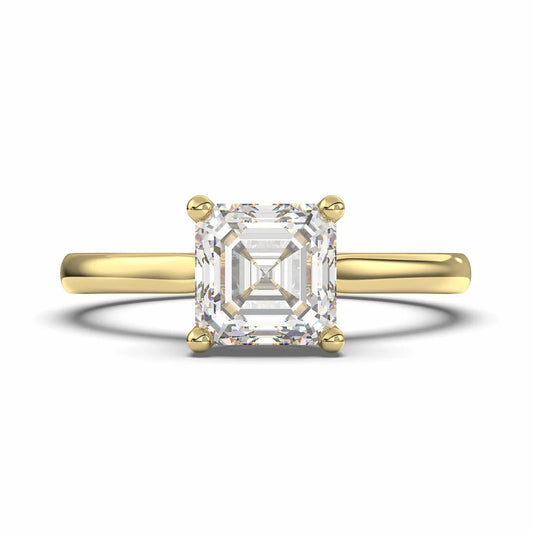 18K Yellow Gold Classic Hidden Halo Asscher Cut Lab Grown Diamond Engagement Ring 1.0 - 2.0ct - Triple