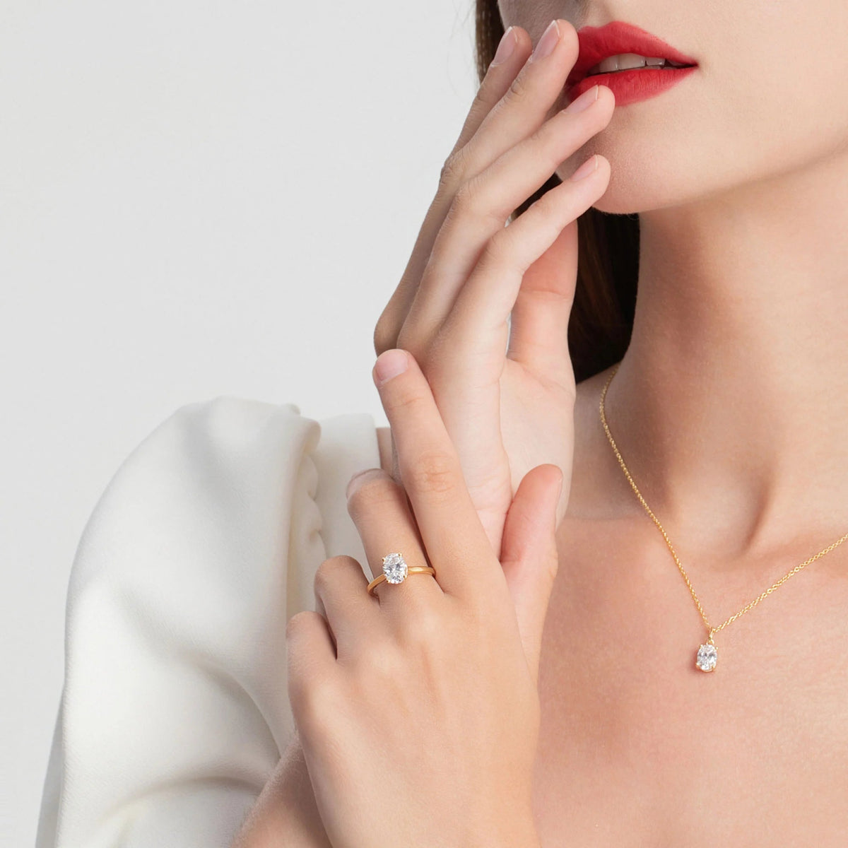 18K Yellow Gold Classic Hidden Halo Oval Cut Lab Grown Diamond Engagement Ring 1.0 - 2.0ct - Triple