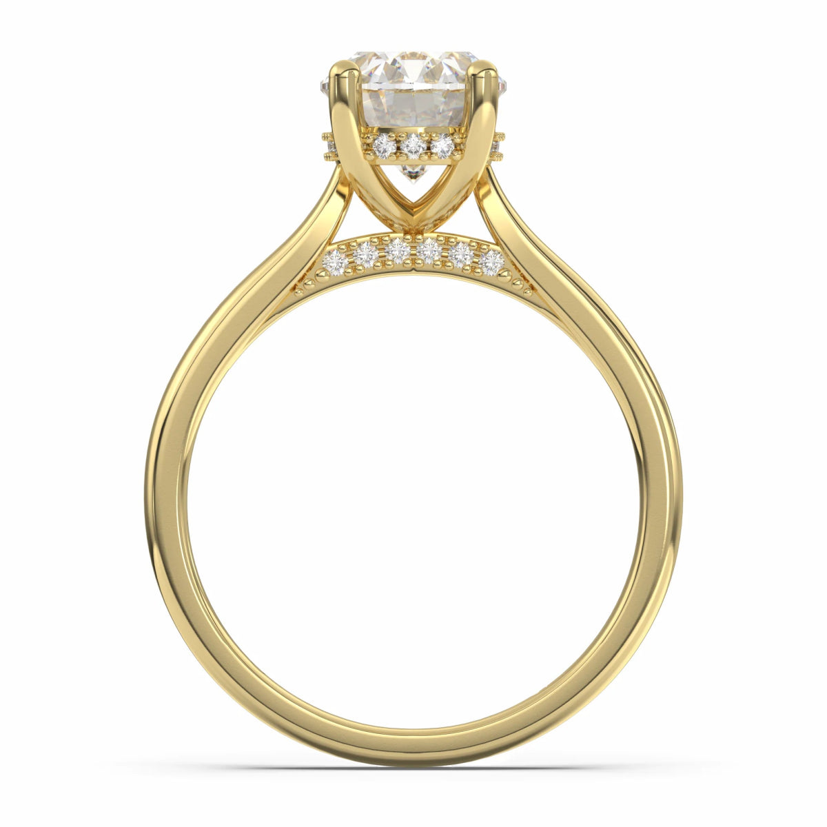 18K Yellow Gold Classic Hidden Halo Oval Cut Lab Grown Diamond Engagement Ring 1.0 - 2.0ct - Triple