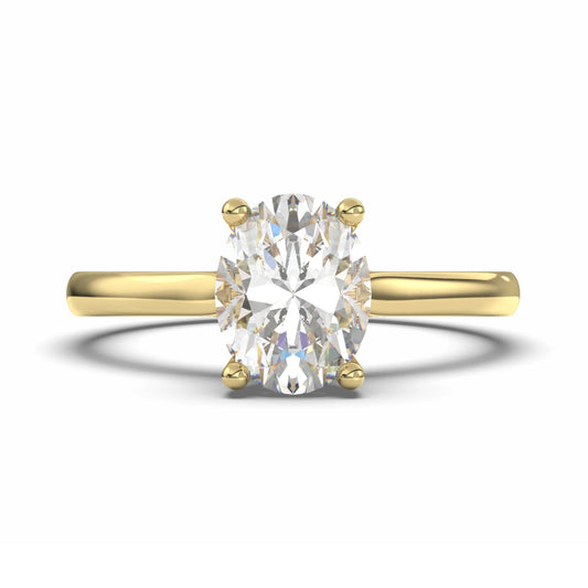 18K Yellow Gold Classic Hidden Halo Oval Cut Lab Grown Diamond Engagement Ring 1.0 - 2.0ct - Triple