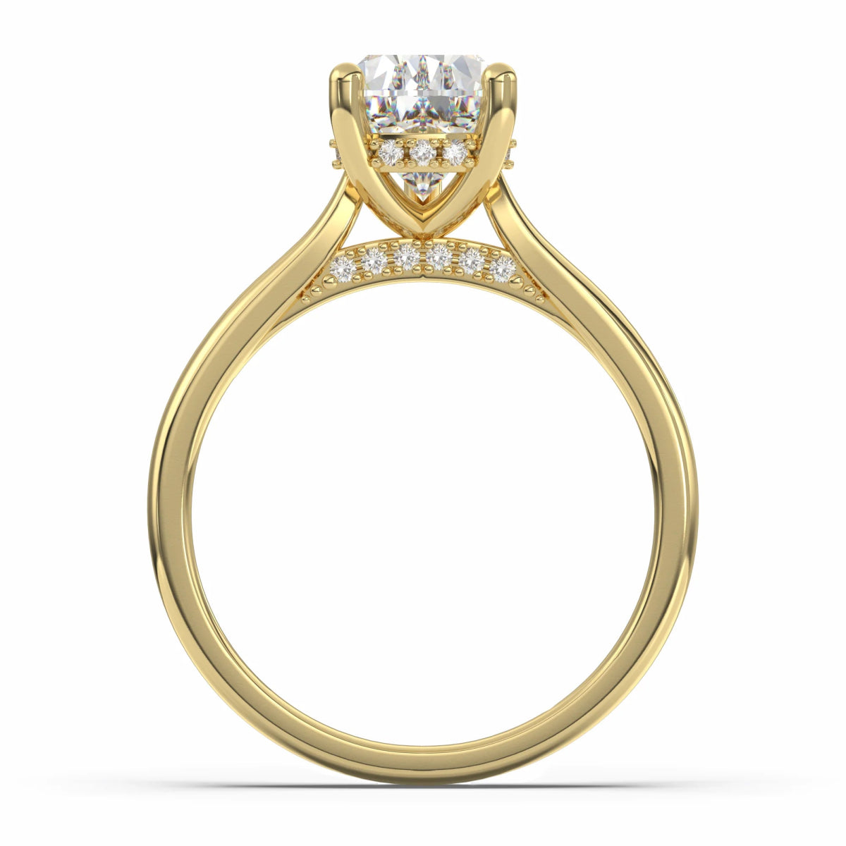18K Yellow Gold Classic Hidden Halo Pear Cut Lab Grown Diamond Engagement Ring - 1.0 - 2.0ct - Triple