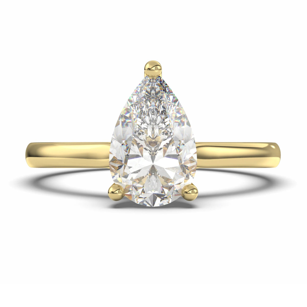 18K Yellow Gold Classic Hidden Halo Pear Cut Lab Grown Diamond Engagement Ring - 1.0 - 2.0ct - Triple