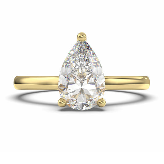 18K Yellow Gold Classic Hidden Halo Pear Cut Lab Grown Diamond Engagement Ring - 1.0 - 2.0ct - Triple