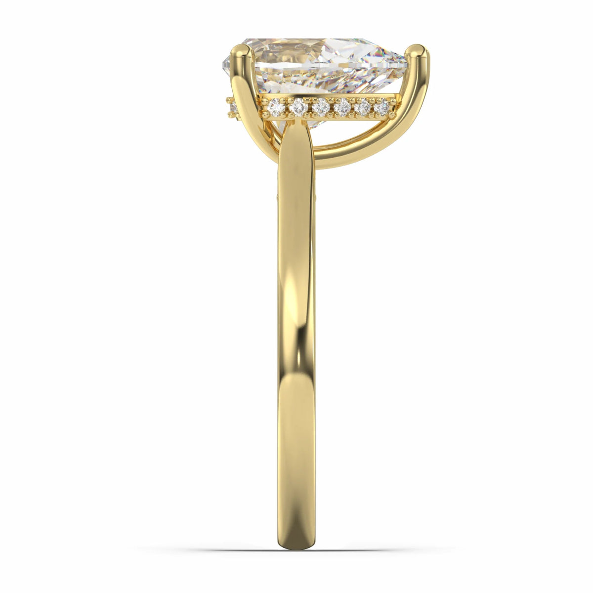 18K Yellow Gold Classic Hidden Halo Pear Cut Lab Grown Diamond Engagement Ring - 1.0 - 2.0ct - Triple