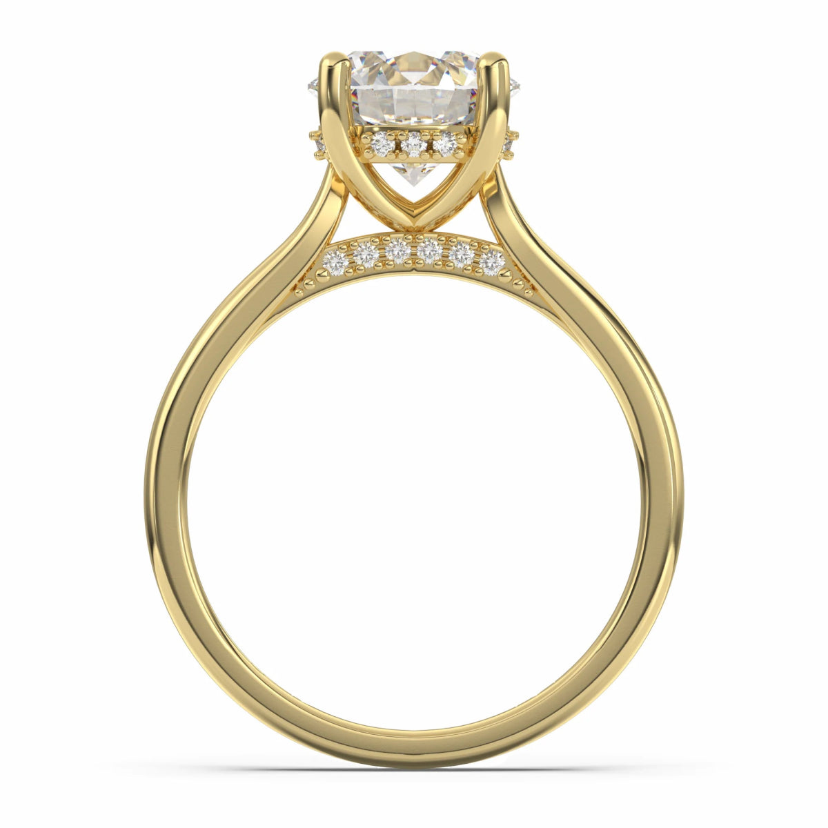 18K Yellow Gold Classic Hidden Halo Round Lab Grown Diamond Engagement Ring 1.0 - 2.0ct - Triple