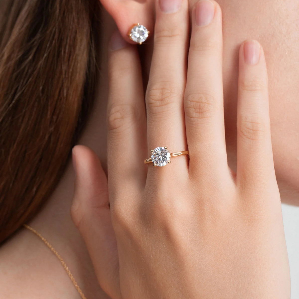 18K Yellow Gold Classic Hidden Halo Round Lab Grown Diamond Engagement Ring 1.0 - 2.0ct - Triple