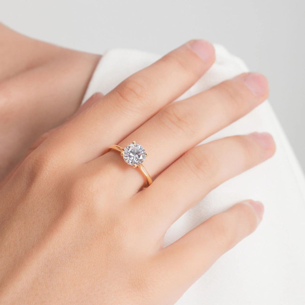 18K Yellow Gold Classic Hidden Halo Round Lab Grown Diamond Engagement Ring 1.0 - 2.0ct - Triple