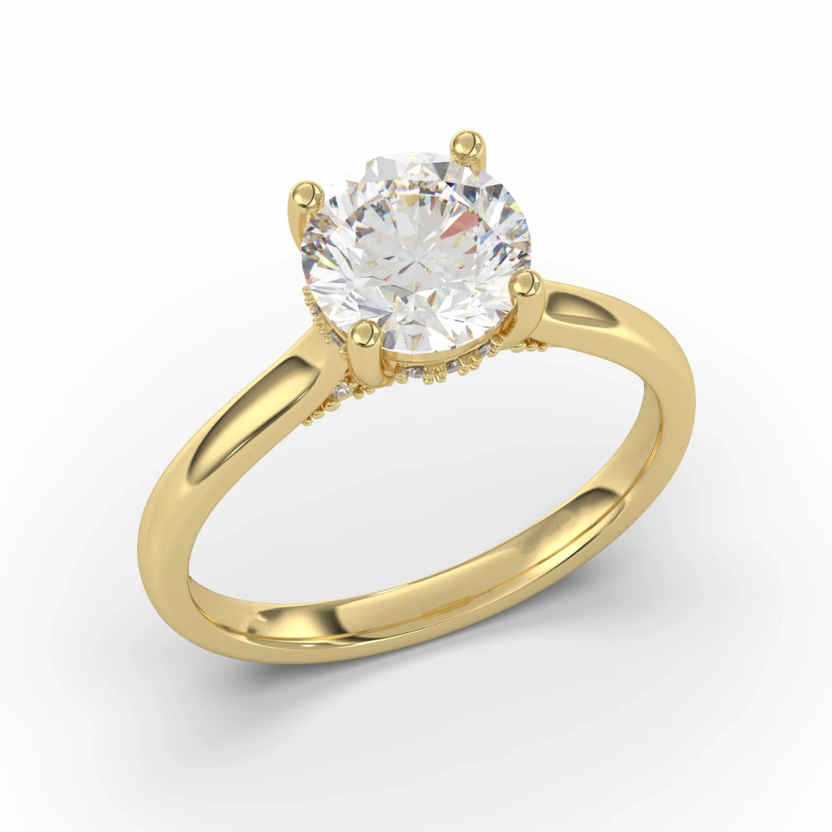 18K Yellow Gold Classic Hidden Halo Round Lab Grown Diamond Engagement Ring 1.0 - 2.0ct - Triple