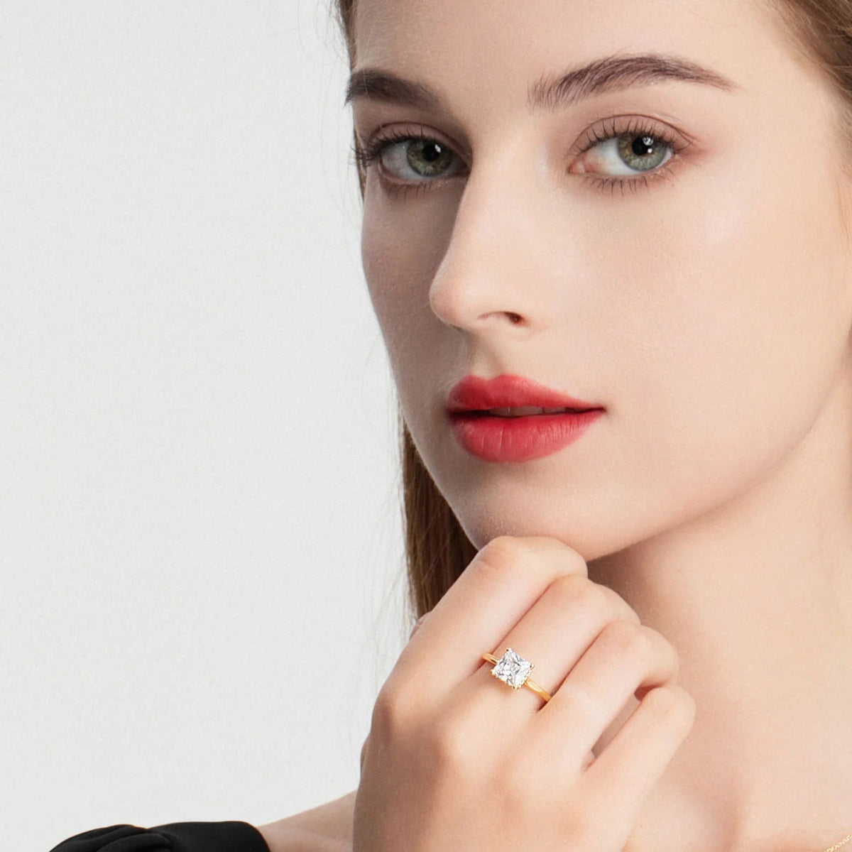 18K Yellow Gold Classic Princess Cut Lab Grown Diamond Hidden Halo Engagement Ring 1.0 - 2.0ct - Triple