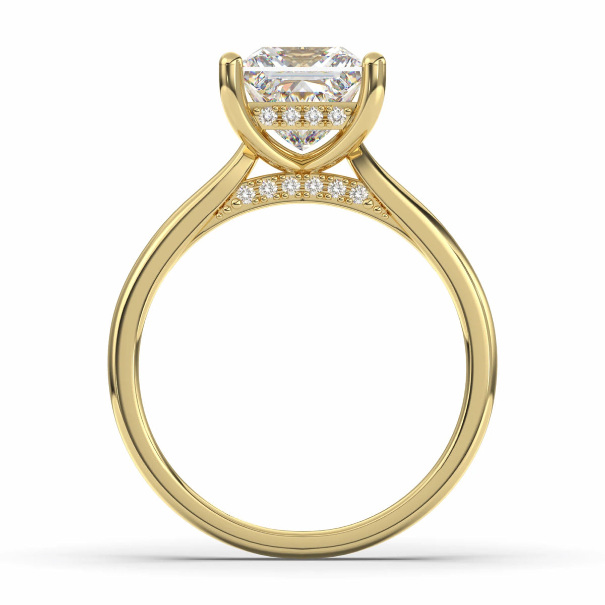 18K Yellow Gold Classic Princess Cut Lab Grown Diamond Hidden Halo Engagement Ring 1.0 - 2.0ct - Triple