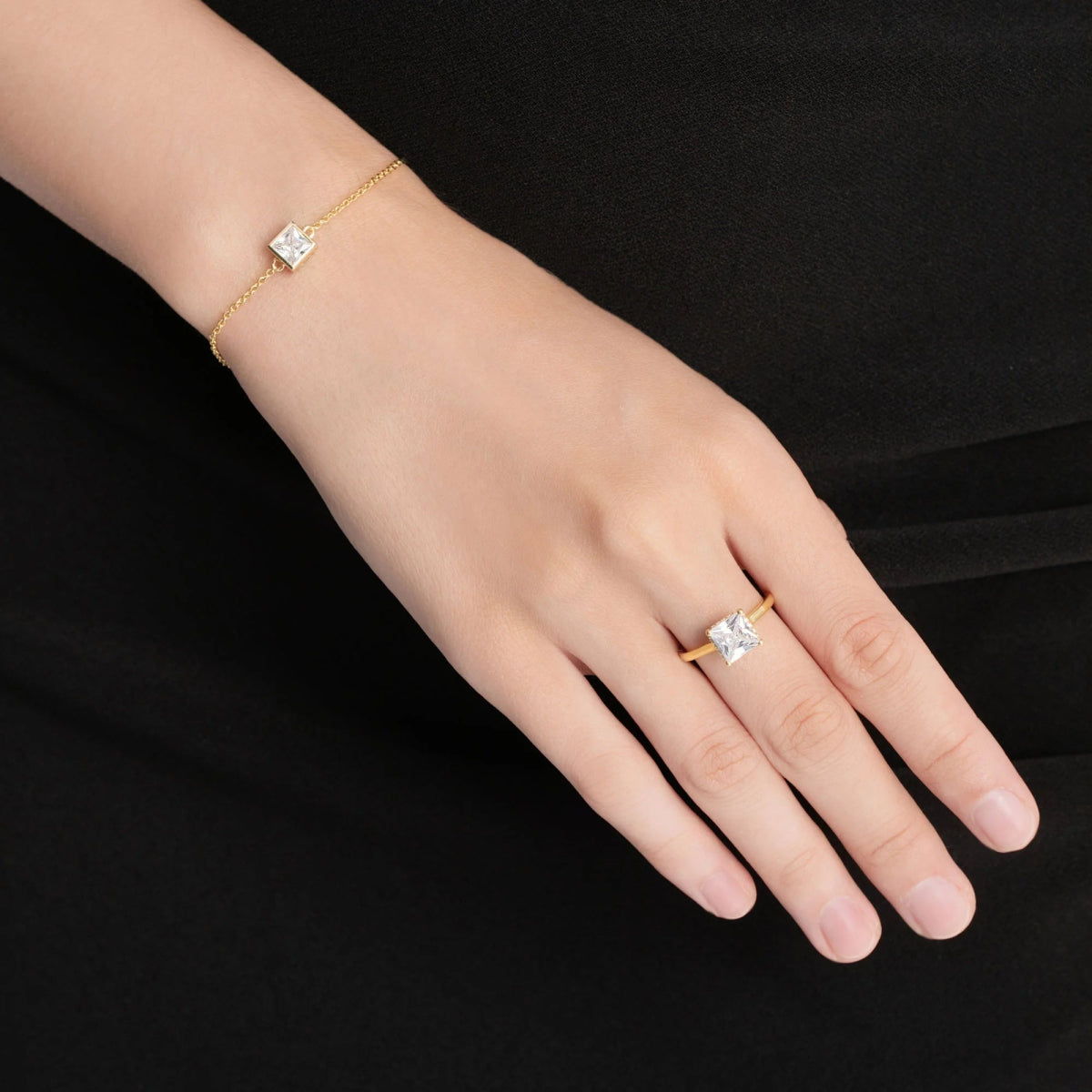 18K Yellow Gold Classic Princess Cut Lab Grown Diamond Hidden Halo Engagement Ring 1.0 - 2.0ct - Triple