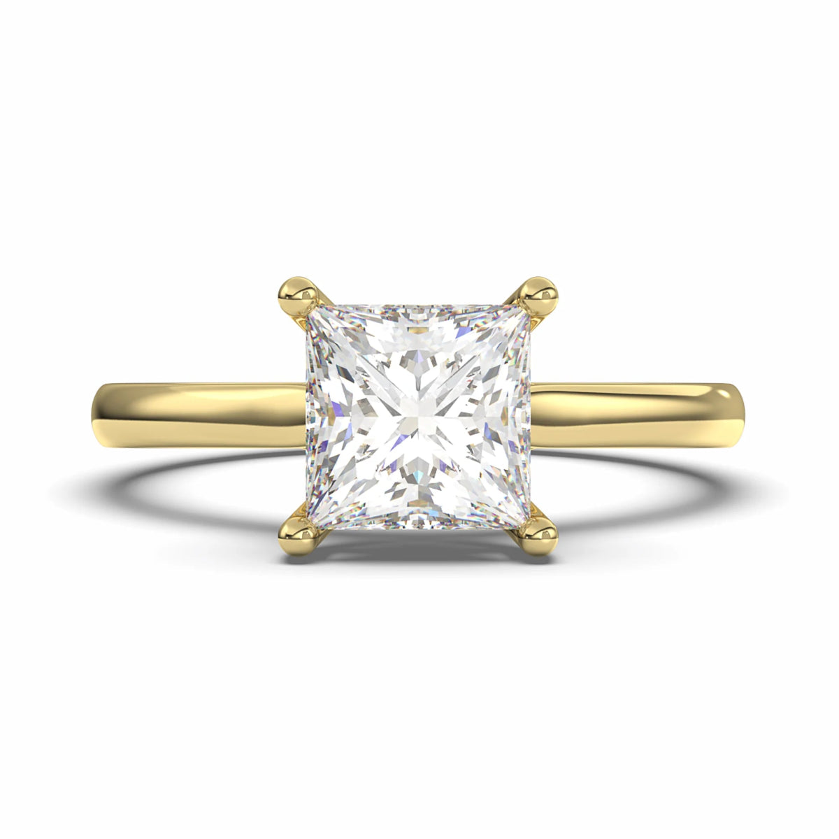 18K Yellow Gold Classic Princess Cut Lab Grown Diamond Hidden Halo Engagement Ring 1.0 - 2.0ct - Triple