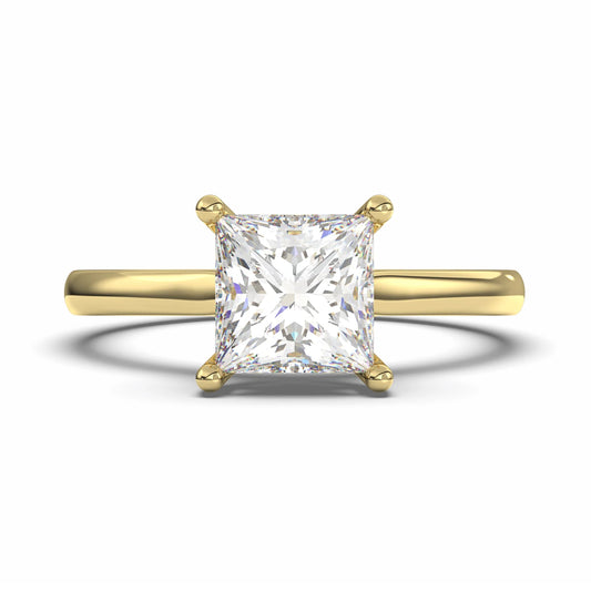 18K Yellow Gold Classic Princess Cut Lab Grown Diamond Hidden Halo Engagement Ring 1.0 - 2.0ct - Triple