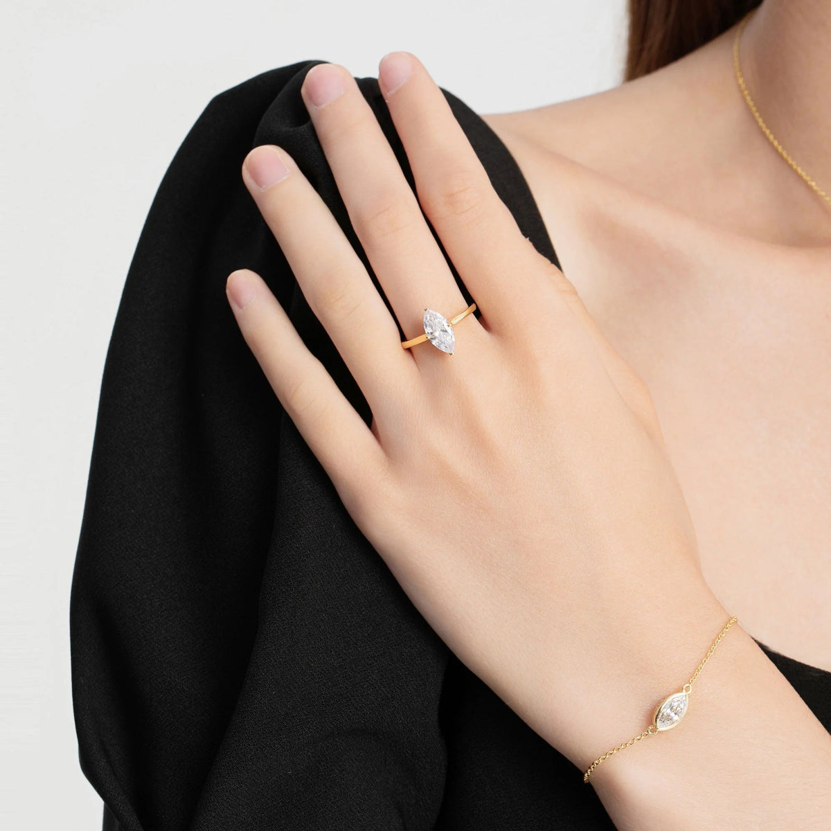 18K Yellow Gold Classica Marquise Cut Lab Grown Diamond Engagement Ring 1.0 - 2.0ct - Triple