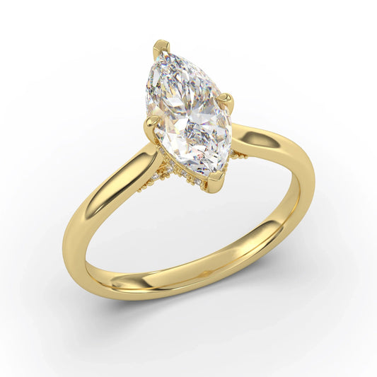 18K Yellow Gold Classica Marquise Cut Lab Grown Diamond Engagement Ring 1.0 - 2.0ct - Triple