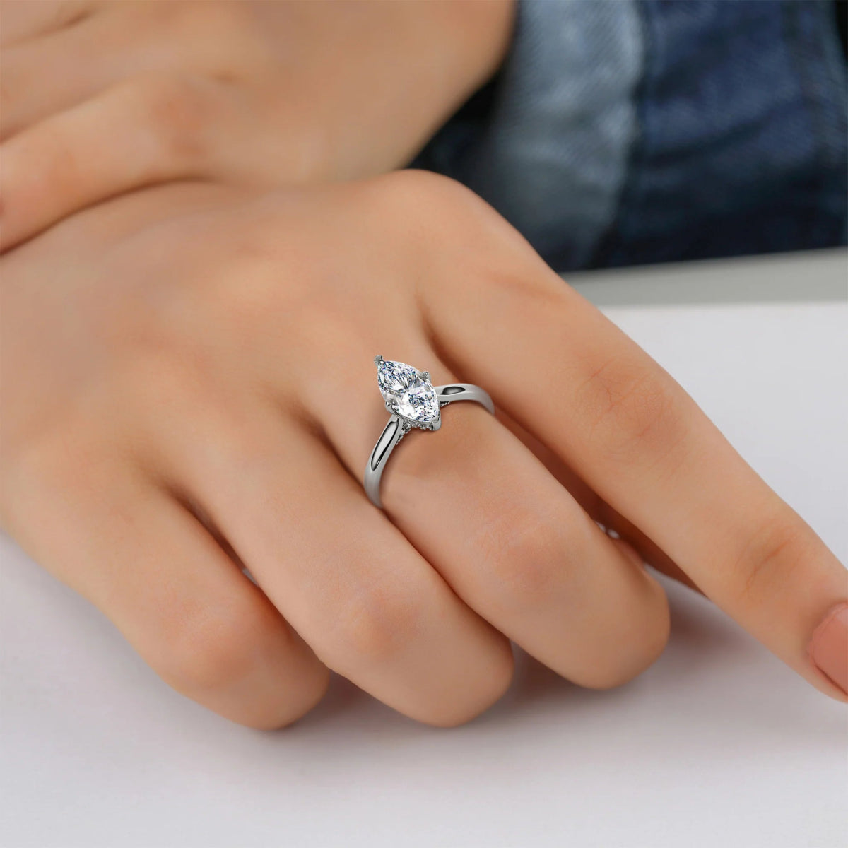 18K Yellow Gold Classica Marquise Cut Lab Grown Diamond Engagement Ring 1.0 - 2.0ct - Triple