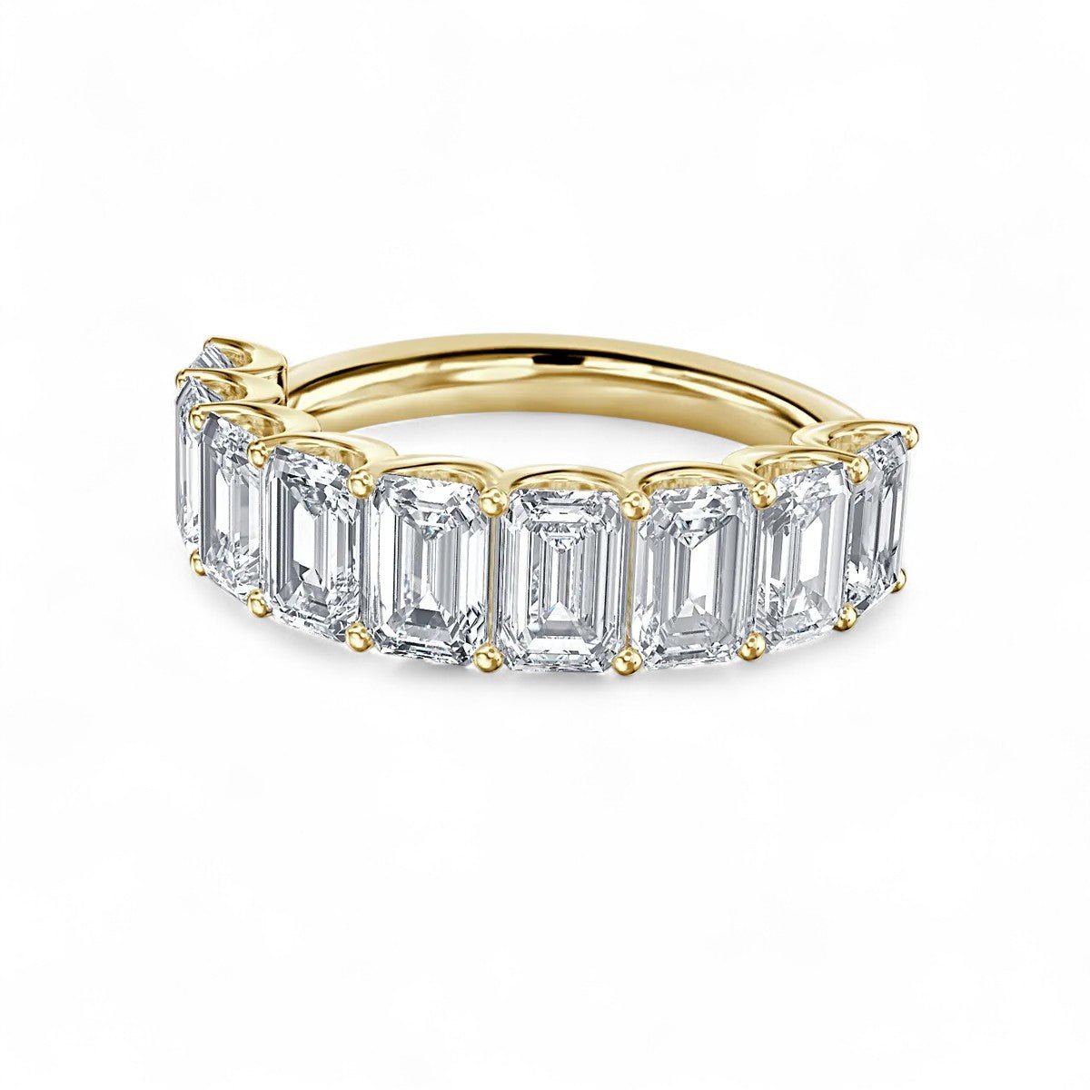 18K Yellow Gold Emerald Cut Lab Grown Diamond 9 Stone Half Eternity Ring 1.0 - 2.0ct - Triple