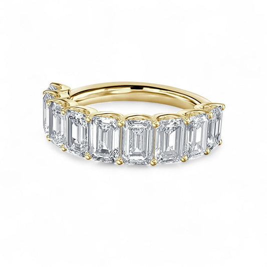 18K Yellow Gold Emerald Cut Lab Grown Diamond 9 Stone Half Eternity Ring 1.0 - 2.0ct - Triple