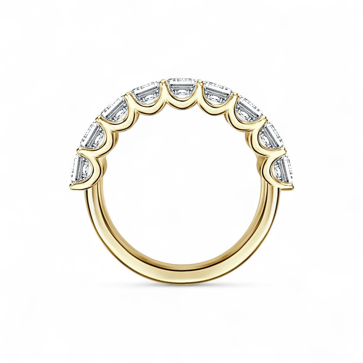 18K Yellow Gold Emerald Cut Lab Grown Diamond 9 Stone Half Eternity Ring 1.0 - 2.0ct - Triple