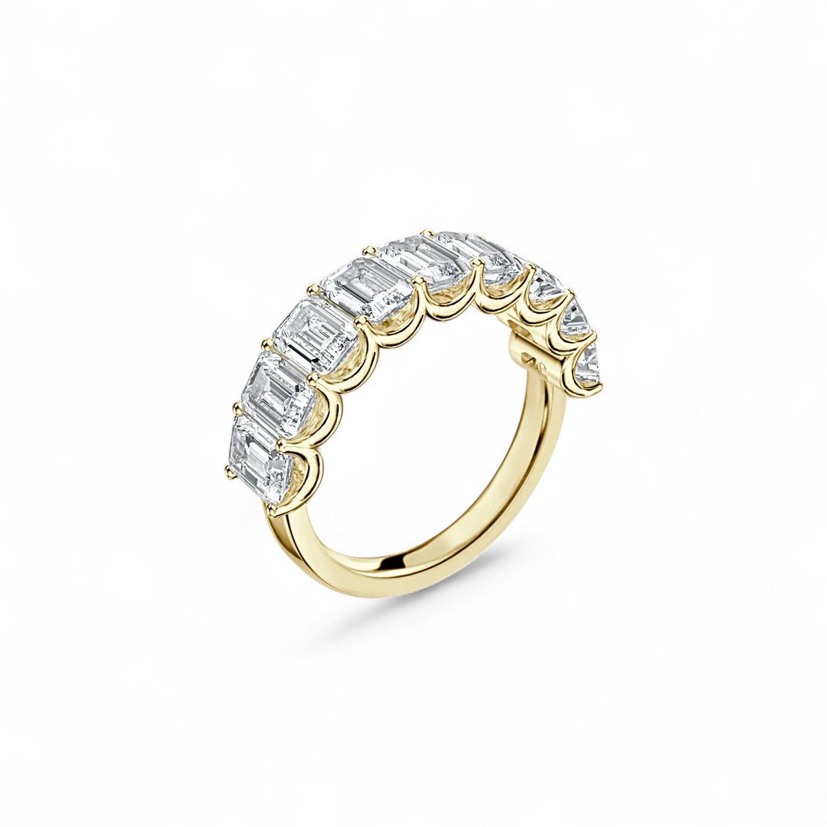 18K Yellow Gold Emerald Cut Lab Grown Diamond 9 Stone Half Eternity Ring 1.0 - 2.0ct - Triple
